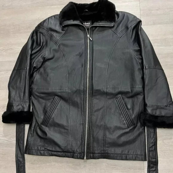 Wilsons Leather Black Fur Lined Heavy Full Zip Bomber Jacket Men’s Size Large